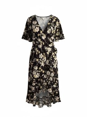 Cato Floral Wrap Dress Black XL